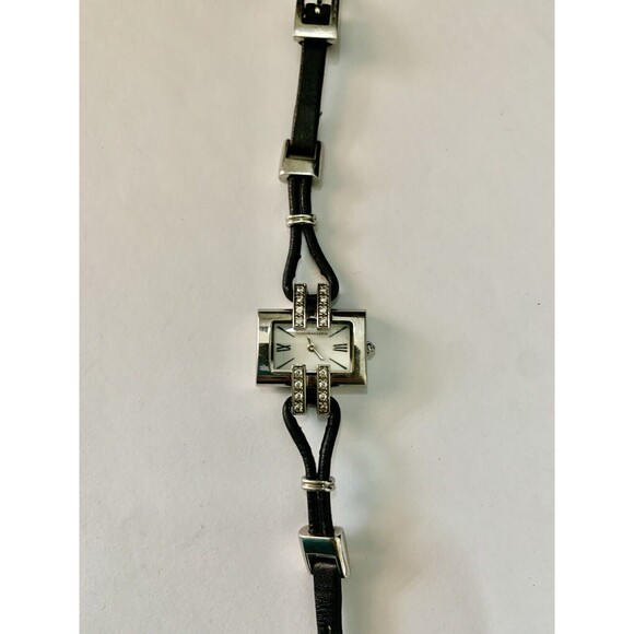 BCBGMAXAZRIA Ladies BG6014 Classic Crystal Black Leather Strap Watch New Battery - Picture 1 of 9